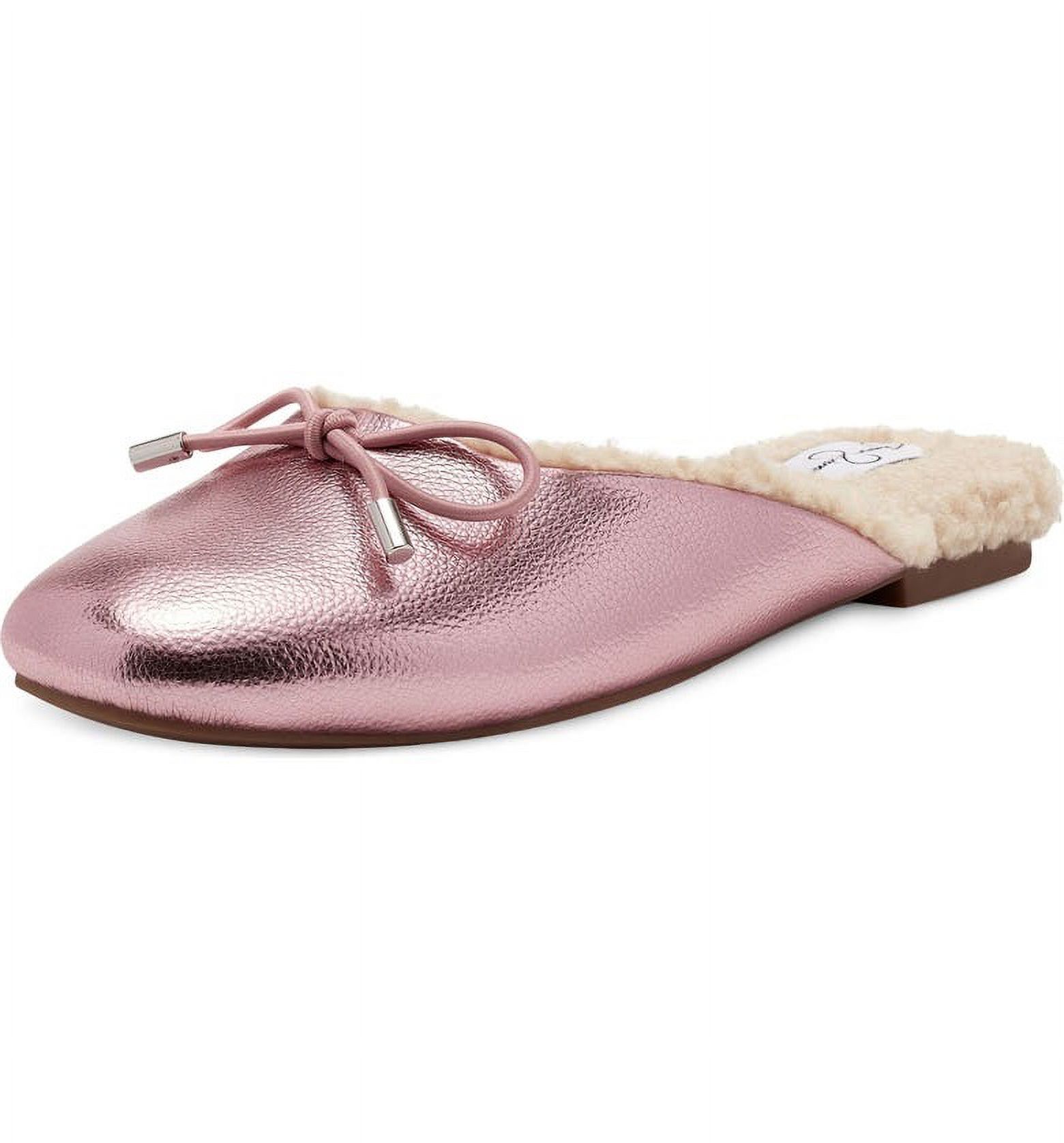 Tracee Metallic Pink Cozy Fur Round Toe Slip On Flat Slippers (META PINK, 5)